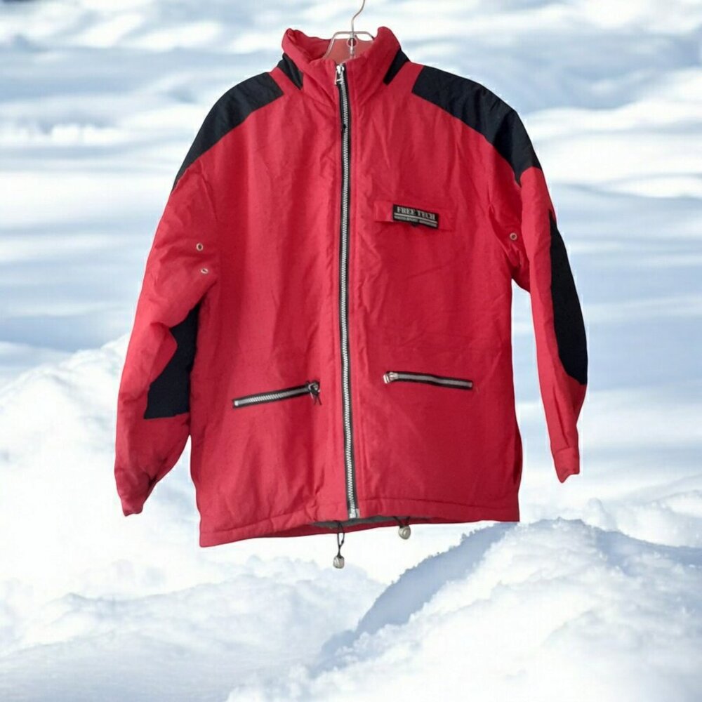 VTG Warm Mens Winter Free Country Red Hooded Ski Jacket Snowboard USA Pockets M